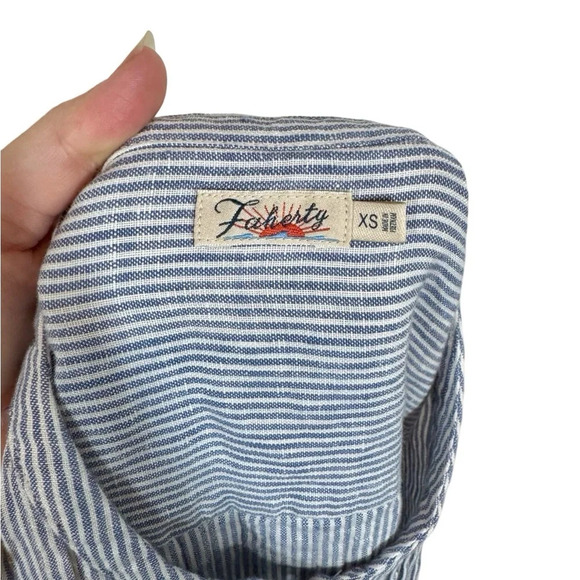 Faherty Isha 100% Linen Dress Blue Mini Stripe Pintuck WDS2119-BMT Bestseller - Picture 9 of 10